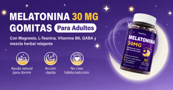 MELATONINA Veyttisy Gomitas de melatonina de 30 mg para adultos, gomitas de melatonina sin azúcar, máxima fuerza con magnesio, B6